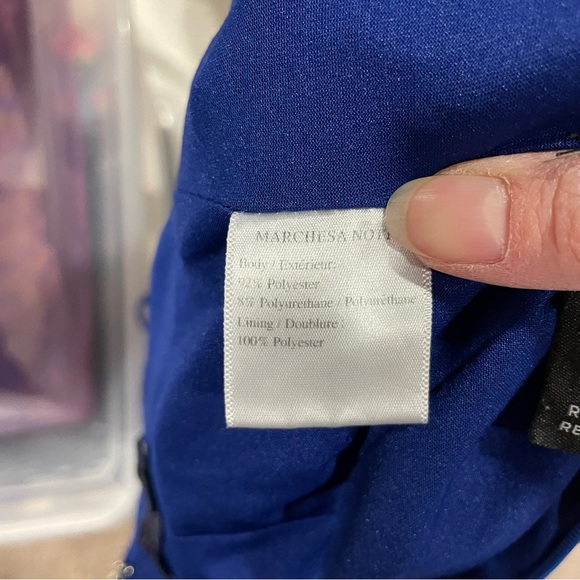 Marchesa Notte royal blue ruffle dress velvet trim tulip maxi - Picture 12 of 14